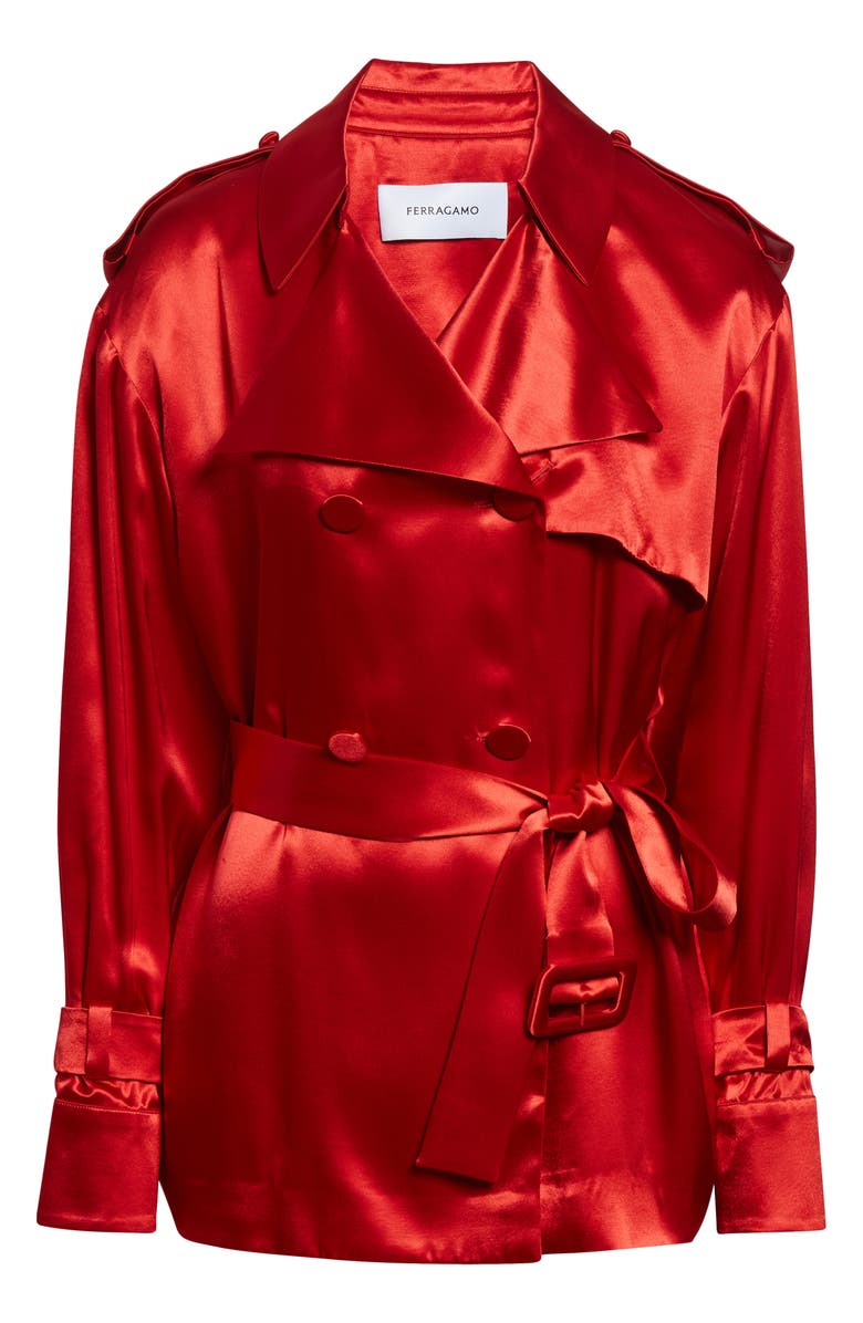FERRAGAMO Long Sleeve Satin Trench Shirt, Alternate, color, Dark Red