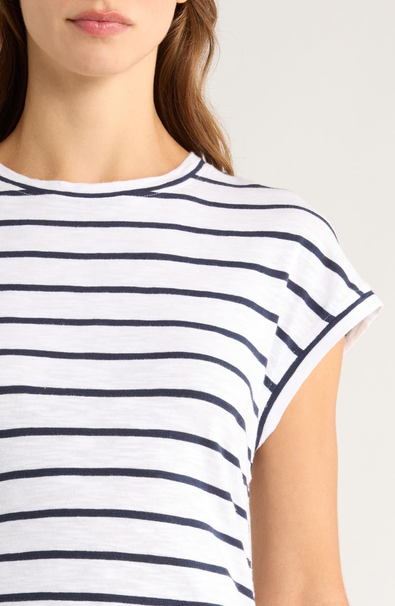 Caslon<sup>®</sup> Ruched Cotton Midi T-Shirt Dress, Alternate, color, White- Navy Blazer Jana Stripe