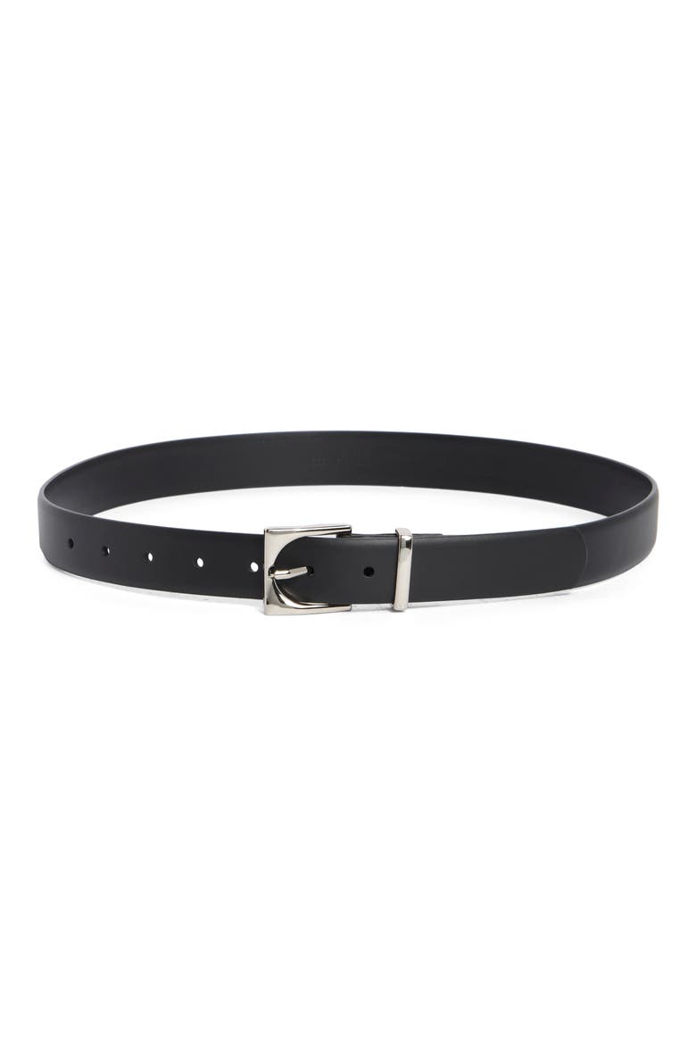 Square Buckle Leather Belt, Main, color, BLACK DUSK