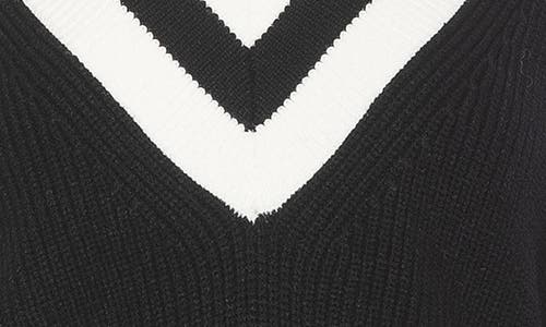 Alexia Admor Leona V-neck Varsity Polo Sweater In Black/ivory