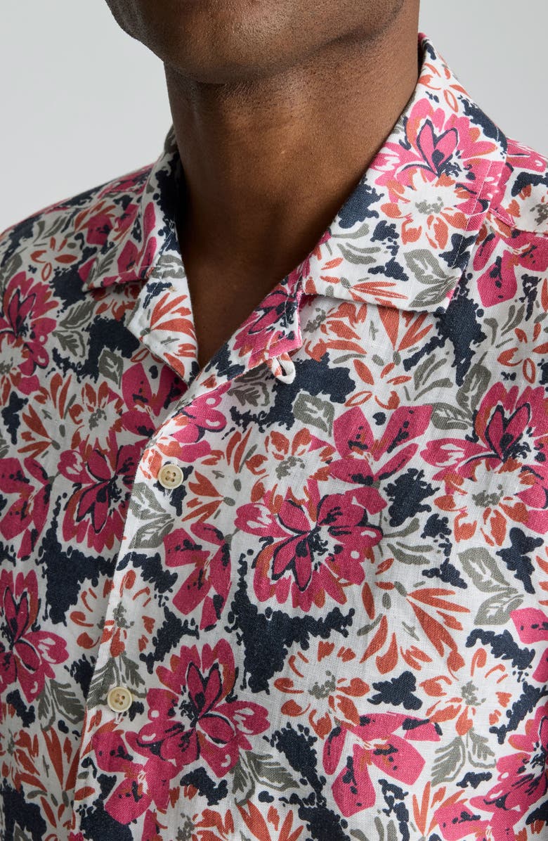 UNTUCKit Crossman Floral Linen Camp Shirt, Alternate, color, Navy Pink