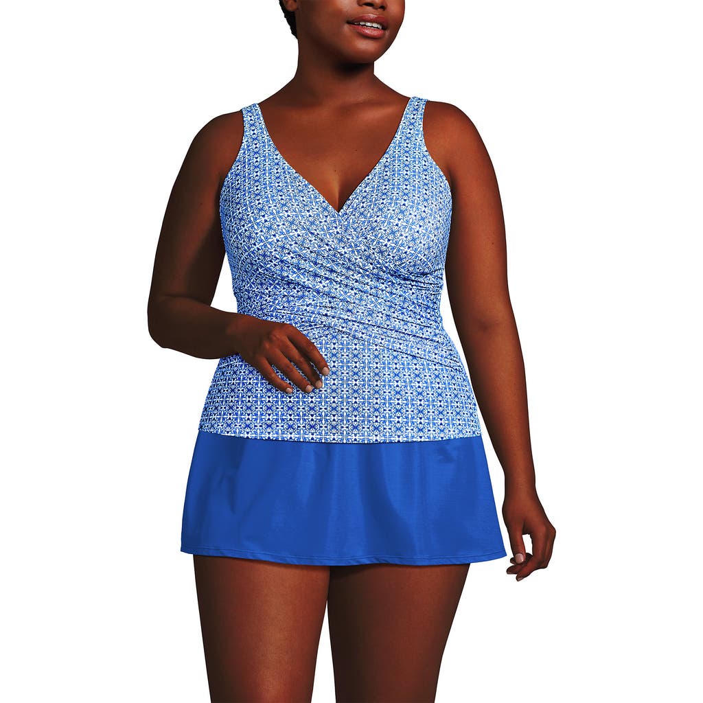 Shop Lands' End Plus Size Slender Suit Tummy Control Wrap Tankini Swimsuit Top