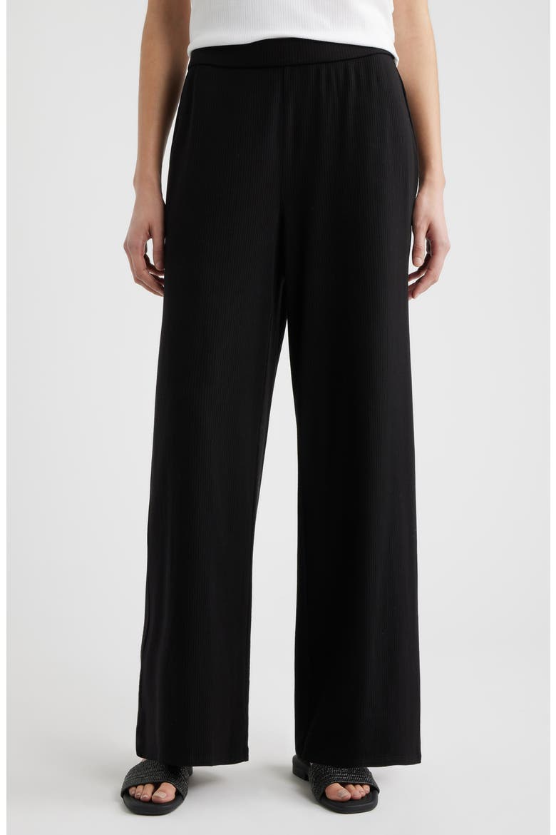 Rib Wide Leg Pants, Main, color, BLACK
