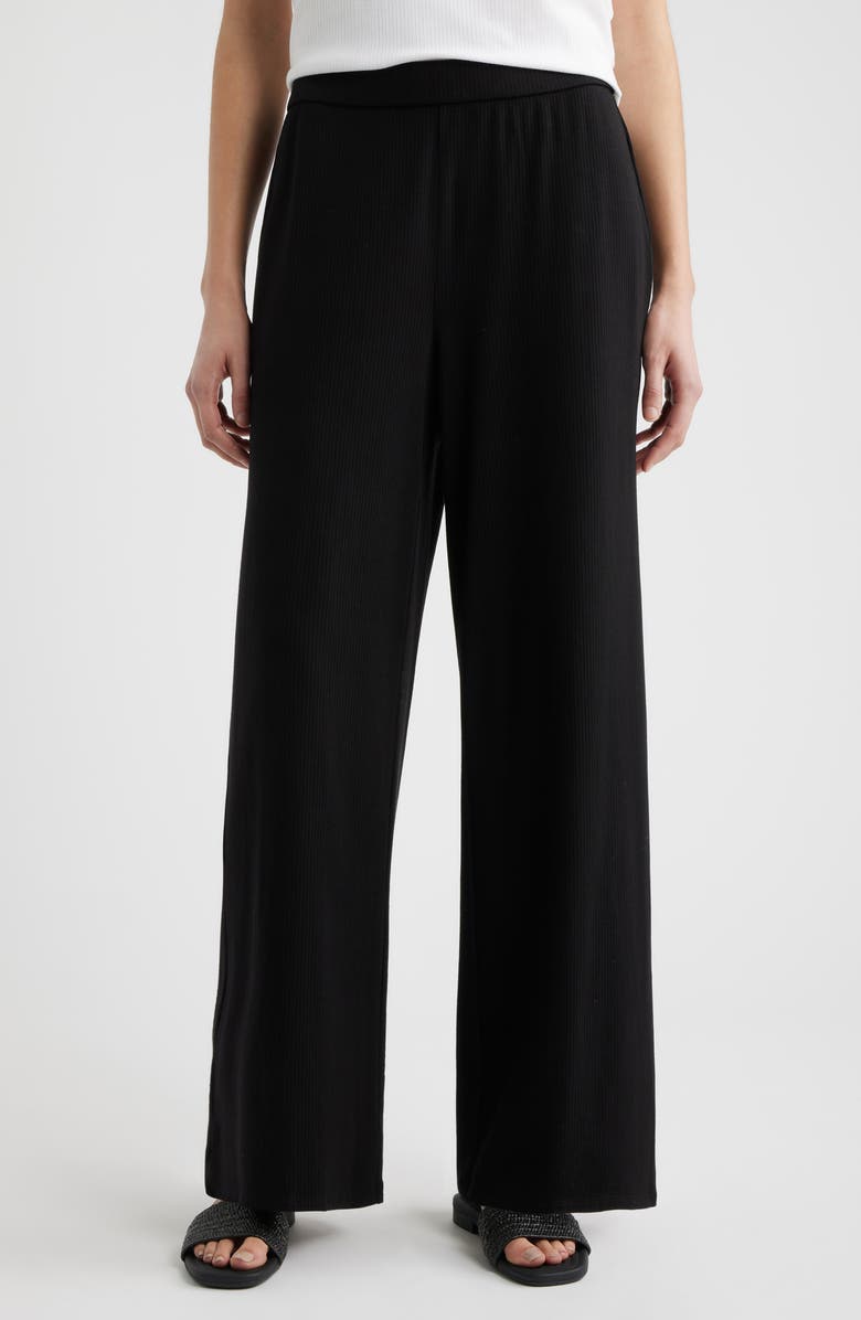 Eileen Fisher Rib Wide Leg Pants, Main, color, Black