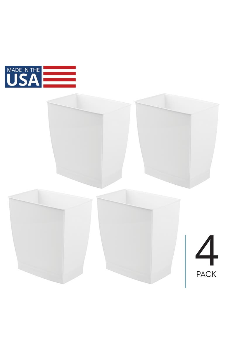 Mono Rectangular Trash Can, 2.5 Gal. / 9.5 Liter, 4-Pack, White, Made in USA, Alternate, color, White