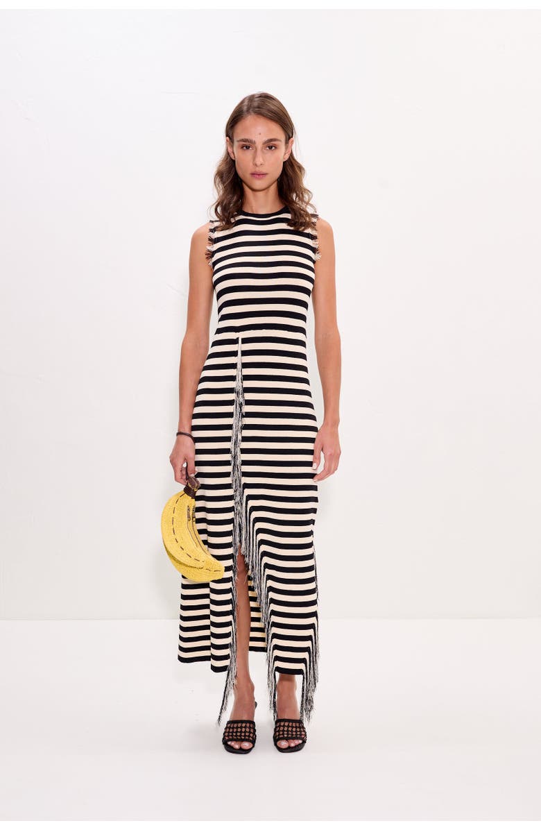 SIMONMILLER Sabine Fringe Knit Dress, Main, color, Black/White Stripe