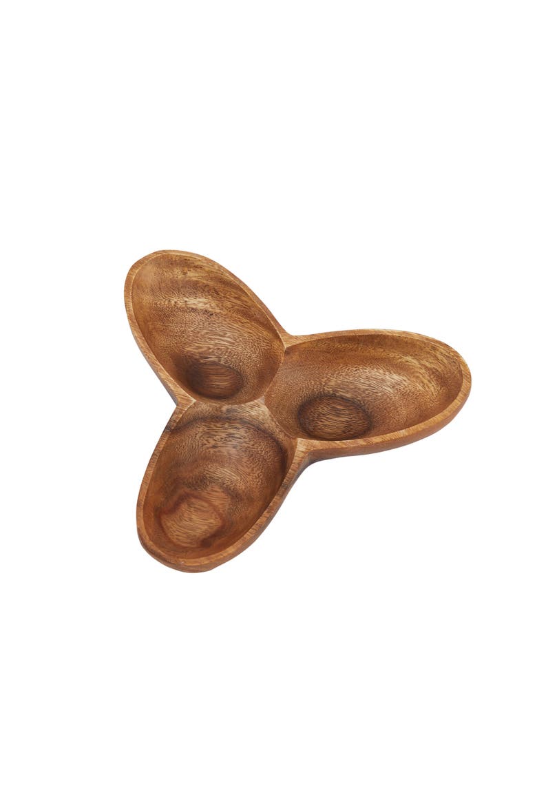Modern Acacia Wood Appetizer Bowl with 3 Compartments, Natural, Main, color, Natural