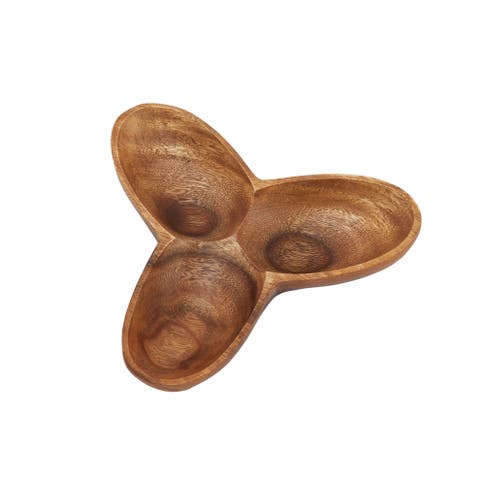 Modern Acacia Wood Appetizer Bowl with 3 Compartments, Natural