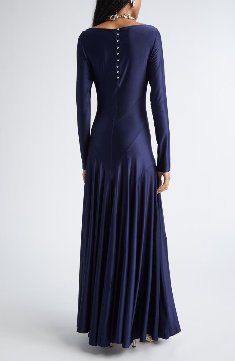 Rabanne Long Sleeve Godet Detail Jersey Maxi Dress, Alternate, color,