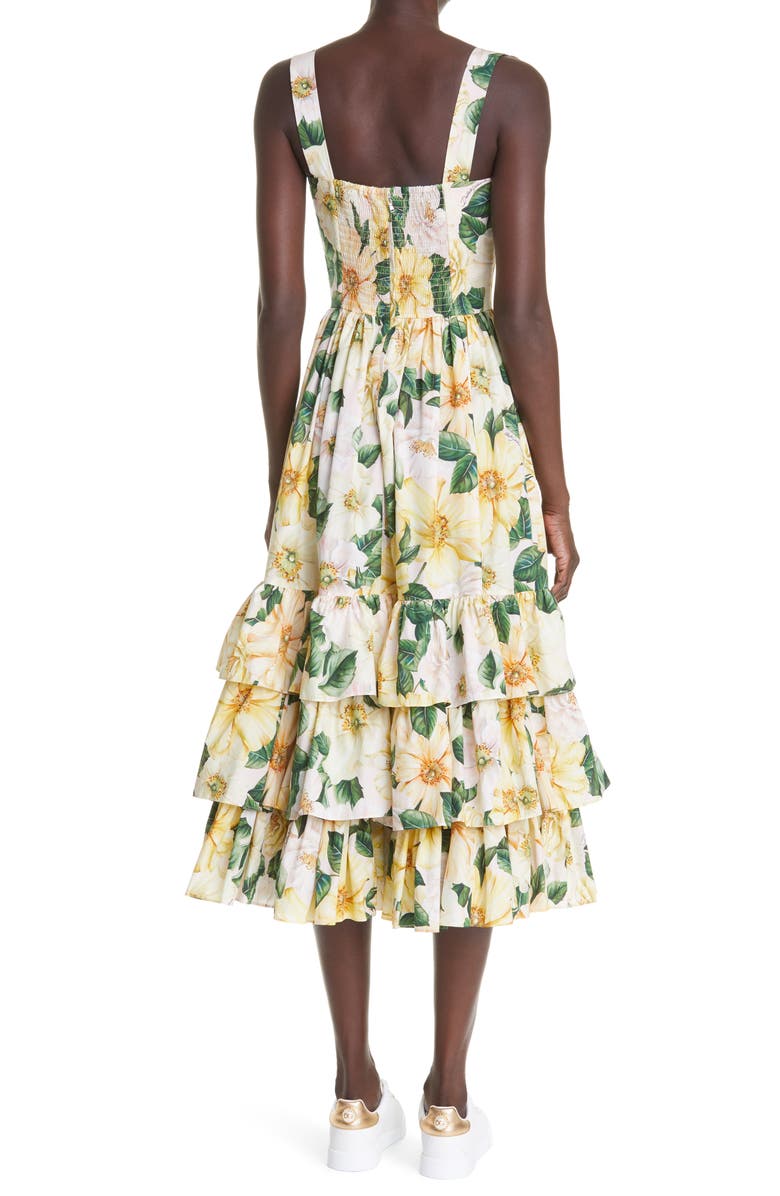Dolce&Gabbana Camellia Print Cotton Poplin Midi Dress, Alternate, color,