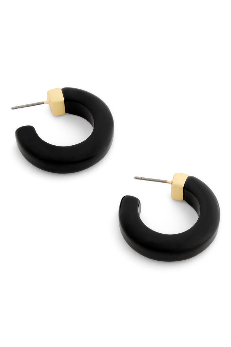 Resin C Hoop Earrings, Alternate, color, BLACK/ GOLD