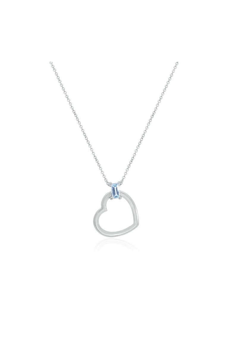The Lovery Fine Jewelry Baguette Blue Topaz Open Heart Necklace, Main, color, Blue Topaz
