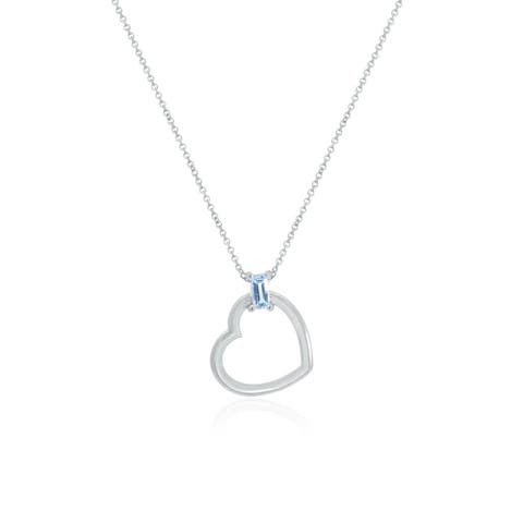 Baguette Blue Topaz Open Heart Necklace
