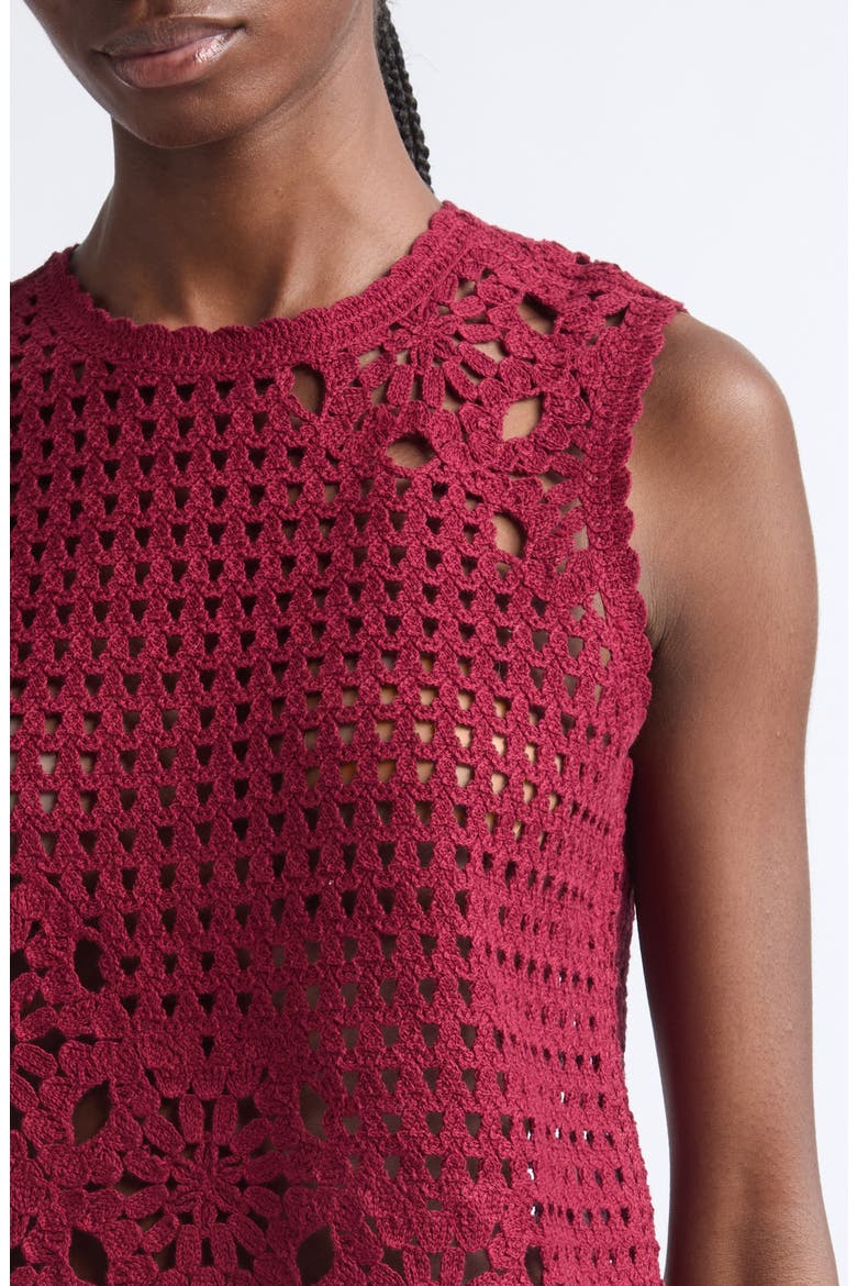 The Postcard Open Stitch Cotton Tank, Alternate, color, GARNET