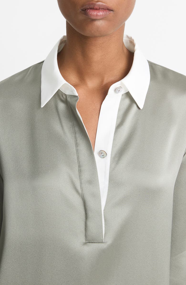 Vince Silk Satin Rugby Shirt, Alternate, color, Smoky Moss