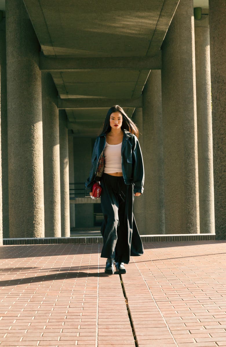 Topshop Oversize Faux Leather Bomber Jacket, Alternate, color, 