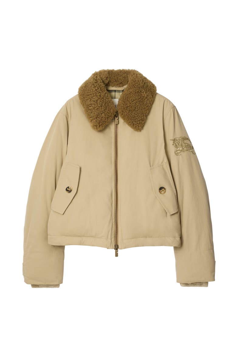 Burberry Shearling Collar Gabardine Jacket, Main, color, Dune Beige