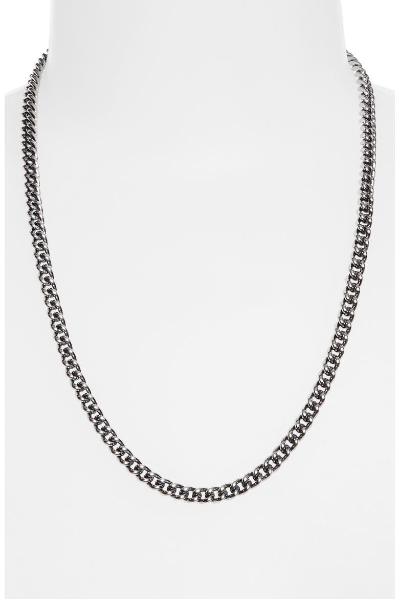 Men's Sapphire Rosette AA Curb Chain Necklace, Alternate, color, STERLING SLIVER