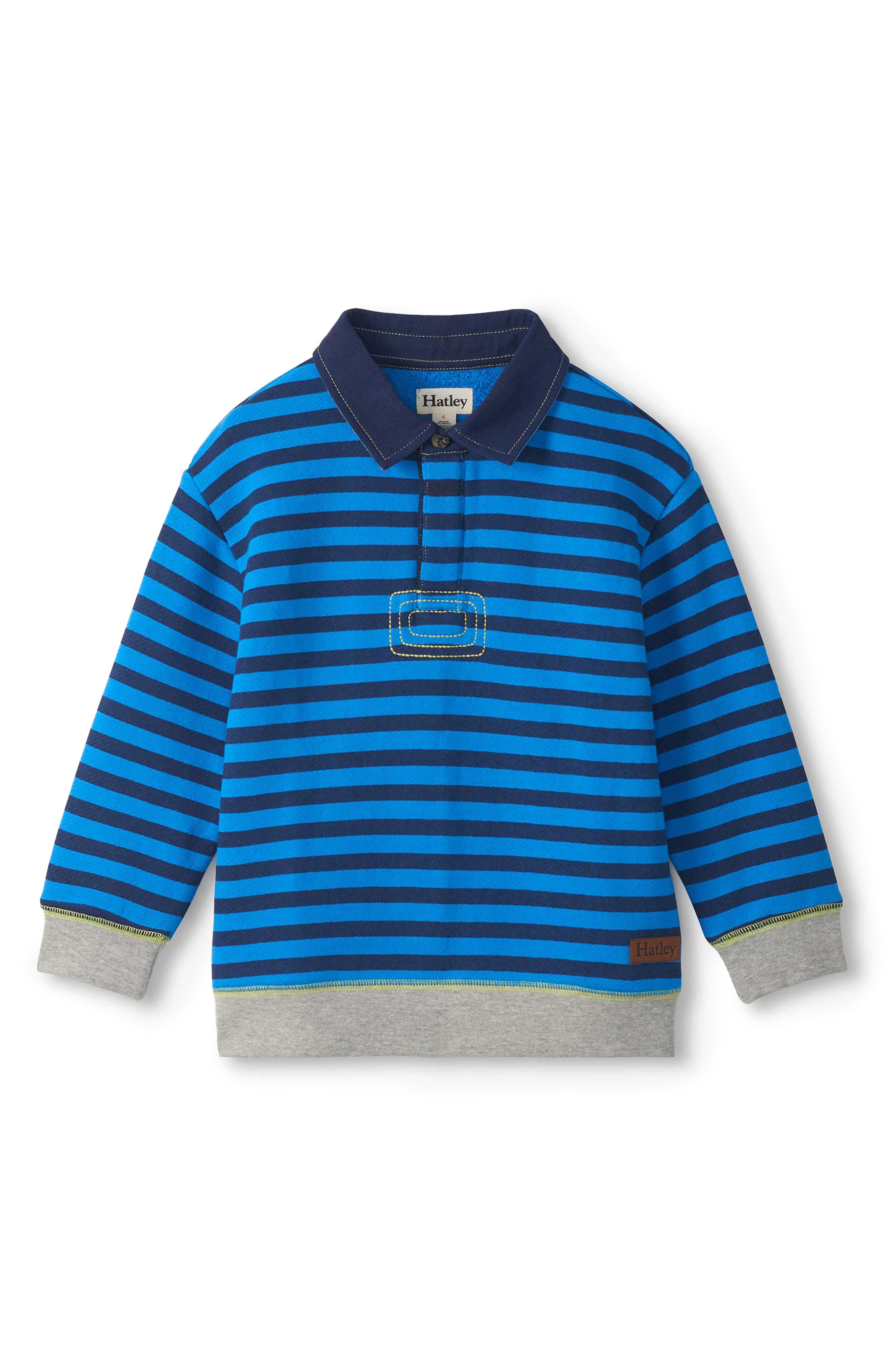 Hatley Kids' Stripe Cotton Rugby Sweatshirt In Blue