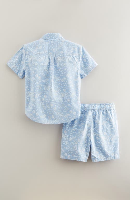 NORDSTROM NORDSTROM KIDS' TROPICAL PRINT SHORT SLEEVE COTTON BLEND BUTTON-UP SHIRT & DRAWSTRING SHORTS SET