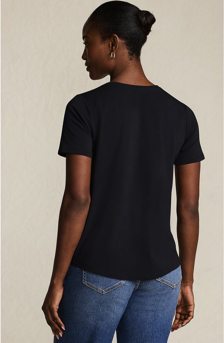 Lands' End Short Sleeve Lightweight Jersey Gathered Shoulder T-Shirt, Alternate, color, Black