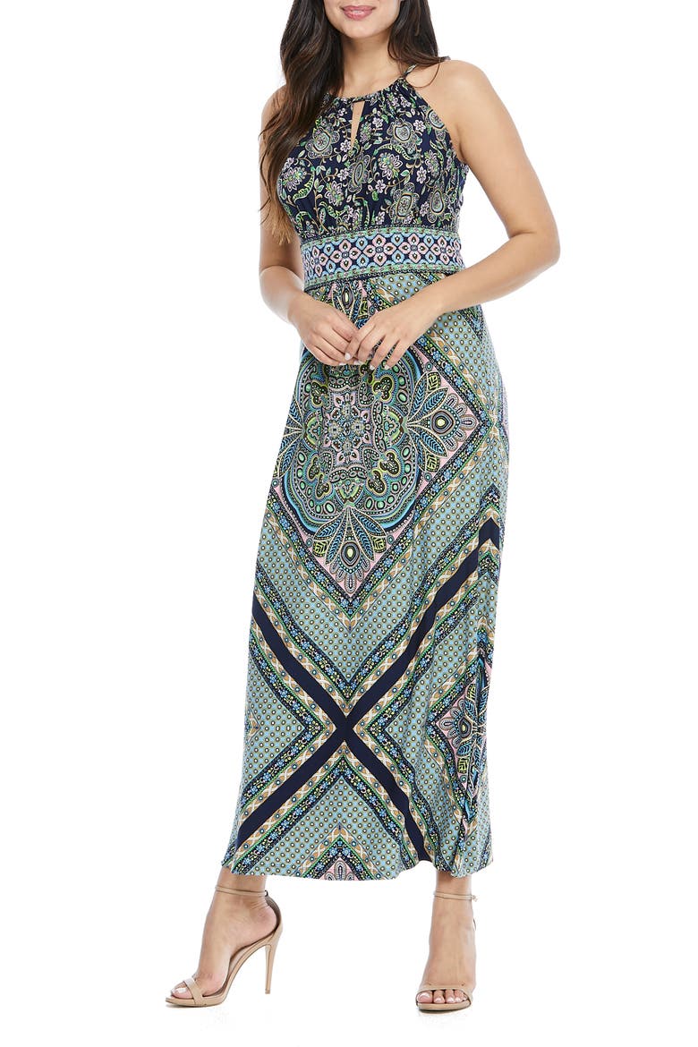 Keyhole Jersey Maxi Dress, Main, color, NAVY/BLUE