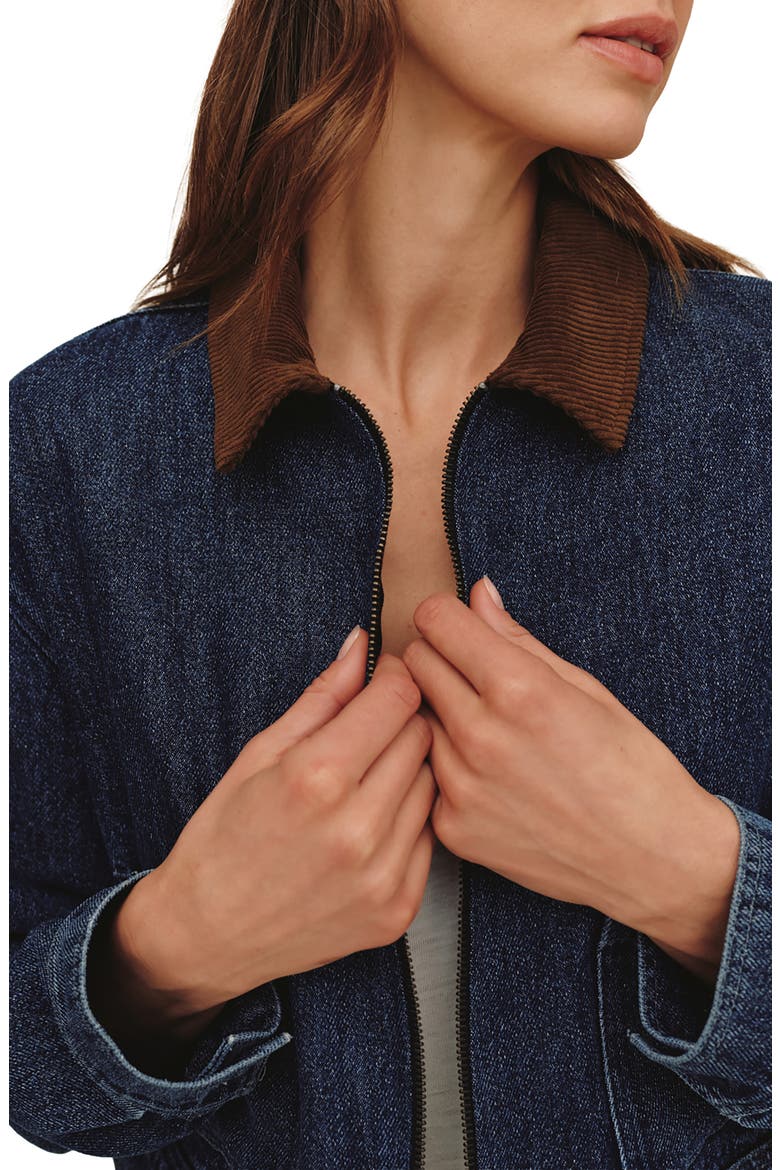 Corduroy Collar Cropped Zip Jacket, Alternate, color, DARK RINSE WASH
