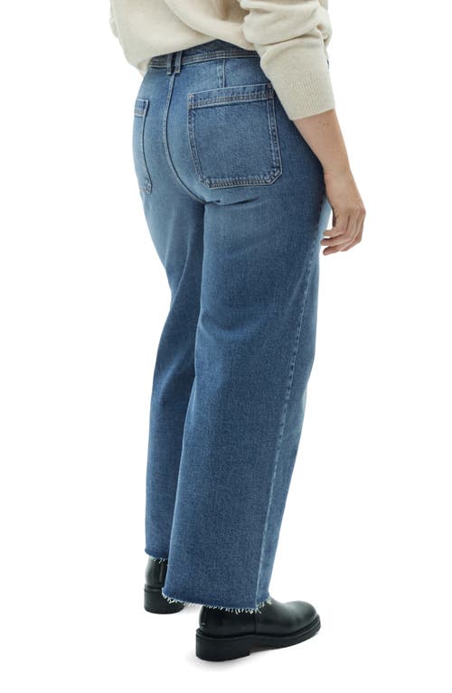 Shop Mango Catherin Raw Hem High Waist Wide Leg Culotte Jeans In Medium Blue