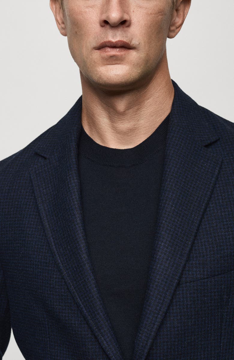 MANGO Slim Fit Micro Houndstooth Wool Blend Sport Coat, Alternate, color, Blue