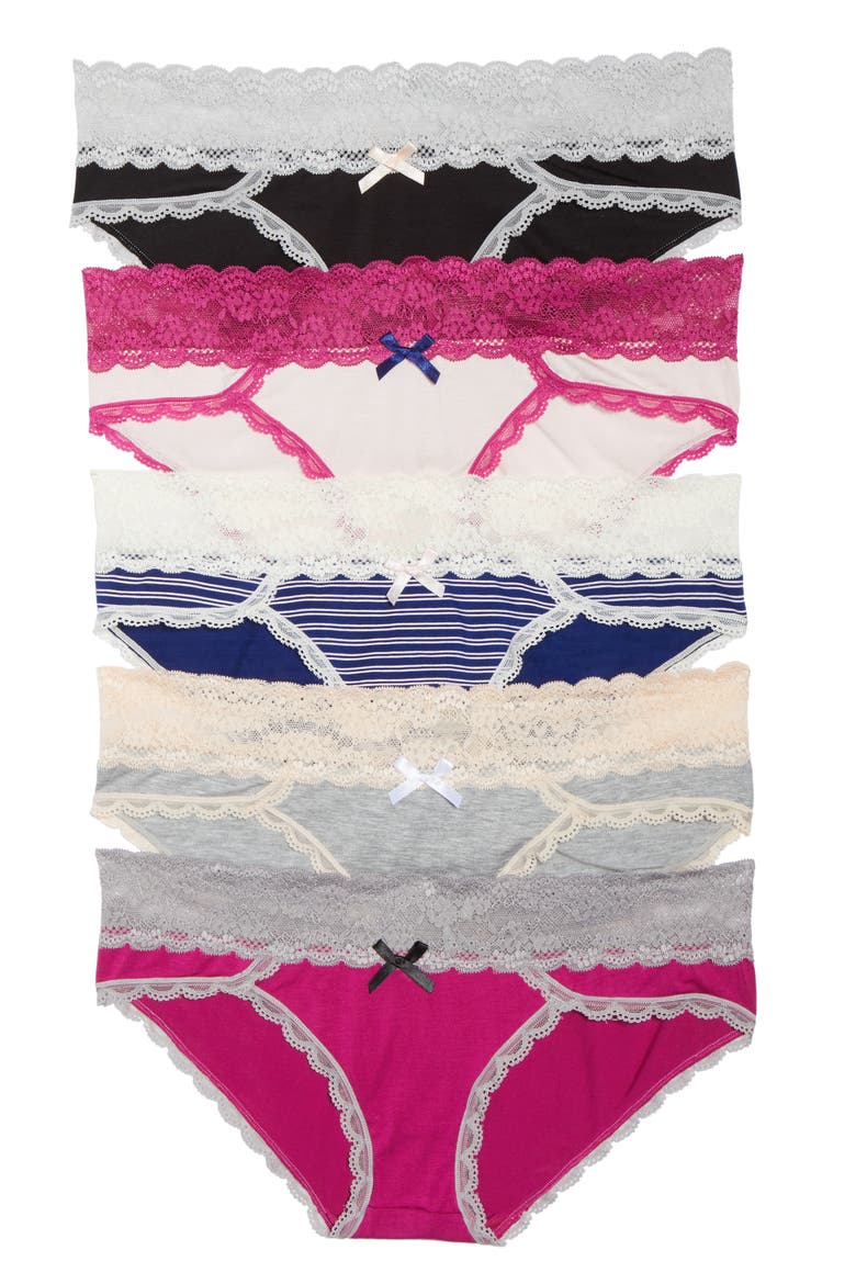 Intimates Ahna 5-Pack Hipster Panties, Main, color, BLCK/ RSE/ NPTNE/ GRY/ STLLR