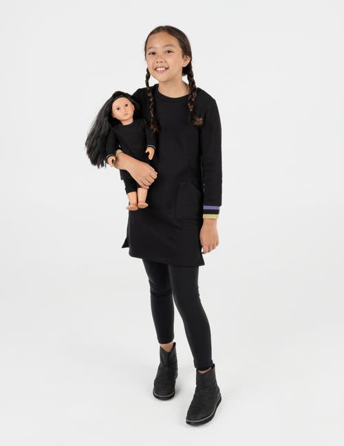 Leveret Girls Sweatshirt Dress With Matching Doll Dress In Black