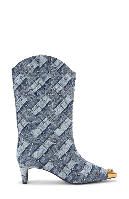 Kurt Geiger Denim Crystal-embellished Regent Boots In Navy