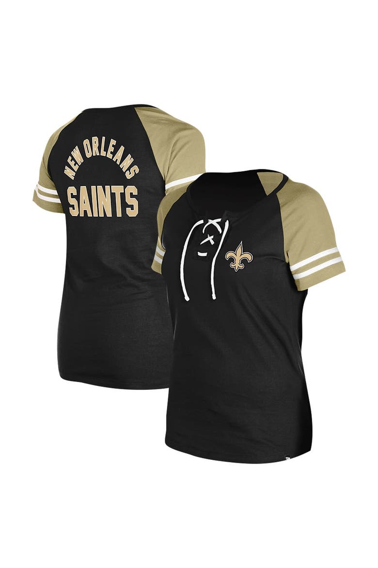 Women's New Era Black New Orleans Saints  Lace-Up Raglan T-Shirt, Main, color, Black