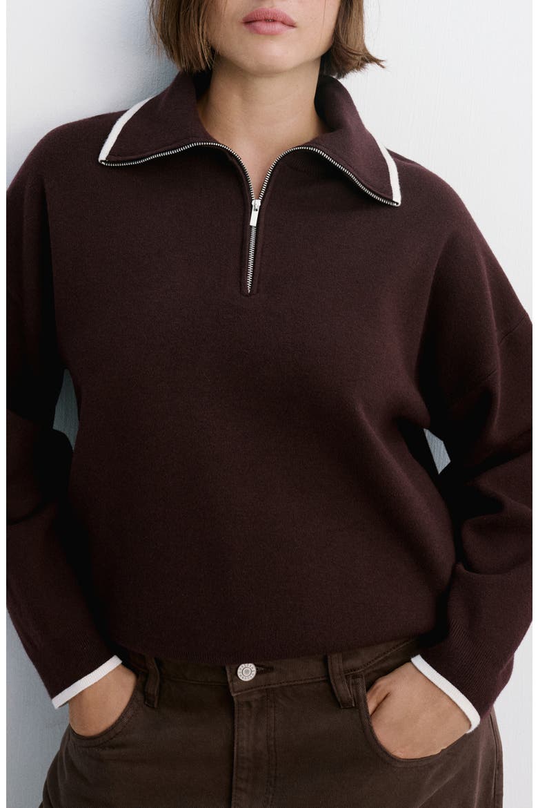 Tipped Quarter Zip Sweater, Alternate, color, CHOCOLATE