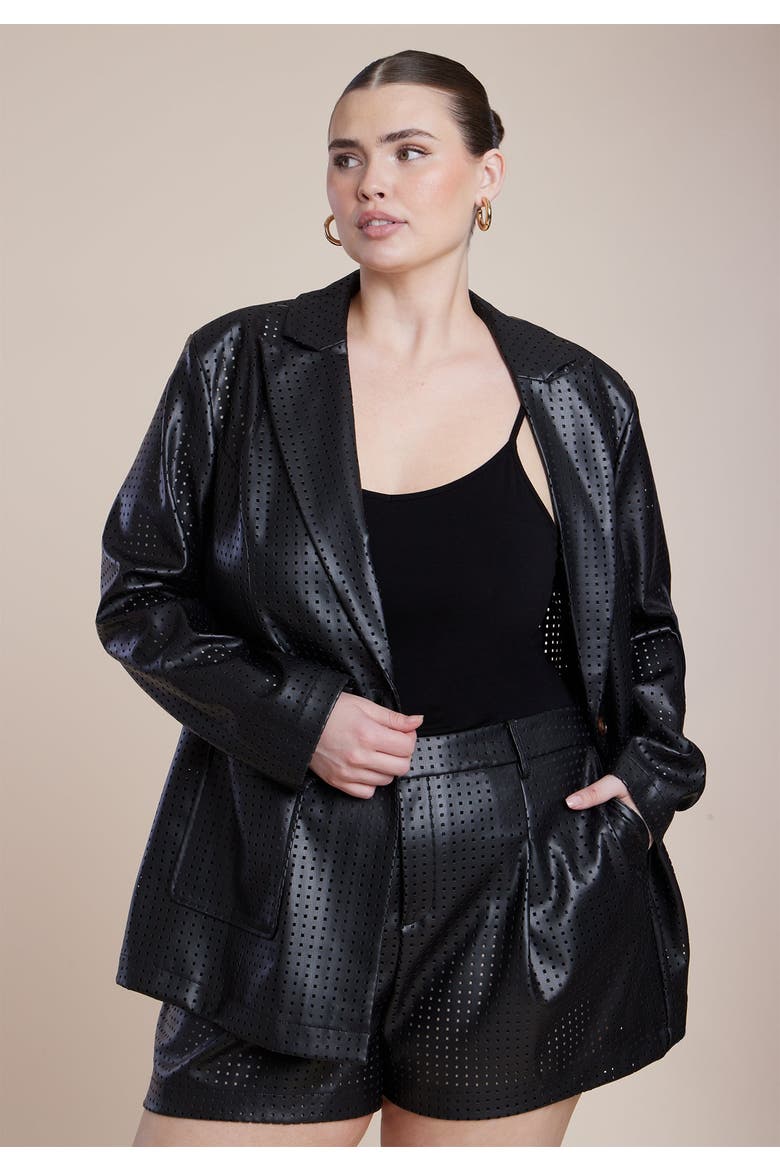 Perforated Faux Leather Blazer, Alternate, color, BLACK ONYX