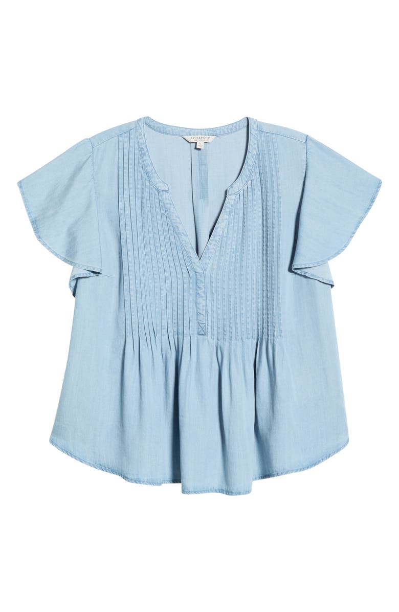 Liverpool Los Angeles Pintuck Pleat Flutter Sleeve Chambray Top, Main, color, 