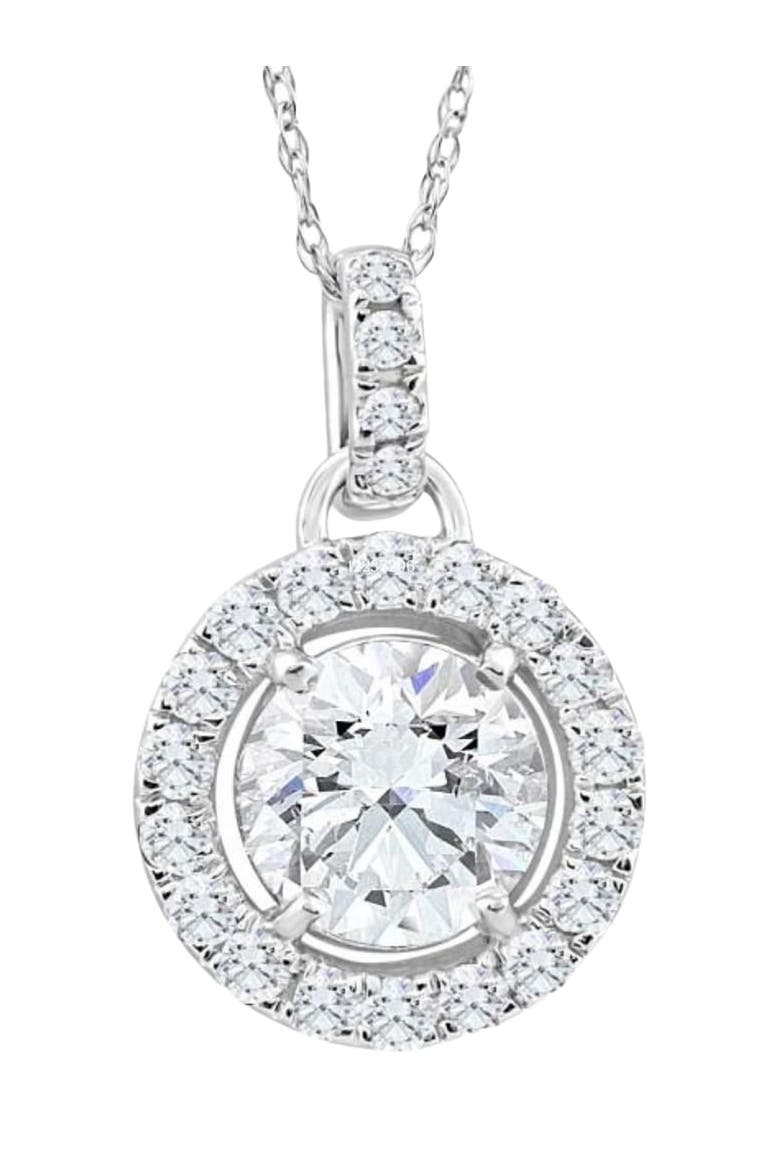 1 1/3Ct TW Round Diamond (1ct center) Halo Pendant Lab Grown Gold Necklace, Main, color, 10K White Gold