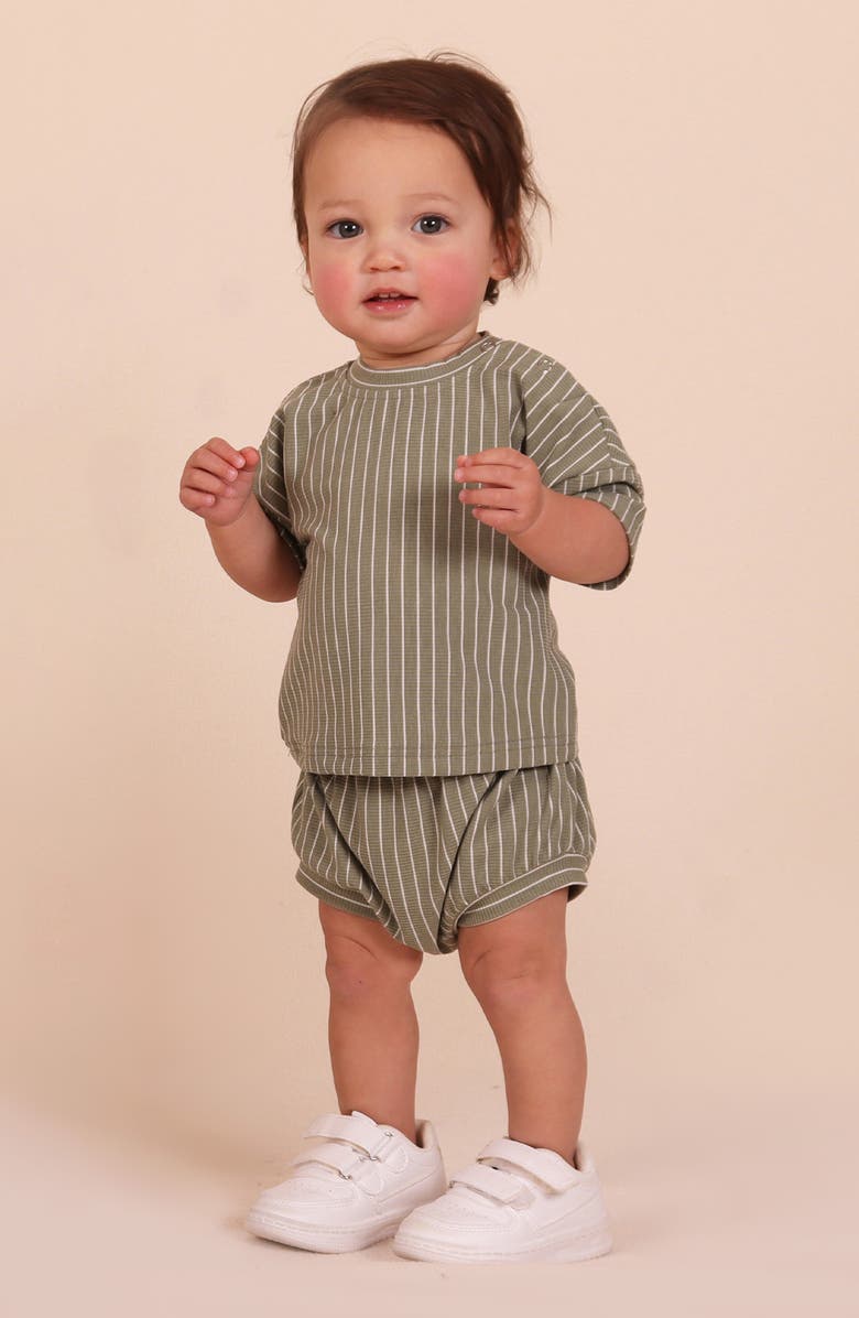 TINY TRIBE Stripe Rib Top & Bloomers Set, Alternate, color, Green