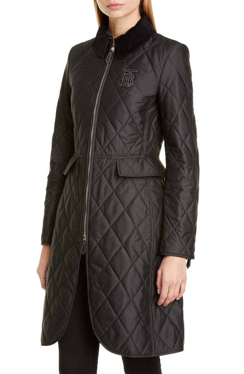 Burberry Ongar Monogram Motif Long Quilted Coat, Alternate, color, 