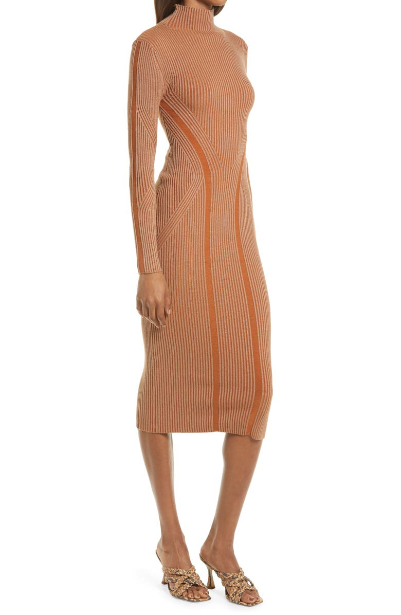 French Connection Simona Long Sleeve Rib Sweater Dress, Alternate, color, Glazed Ginger/ Camel