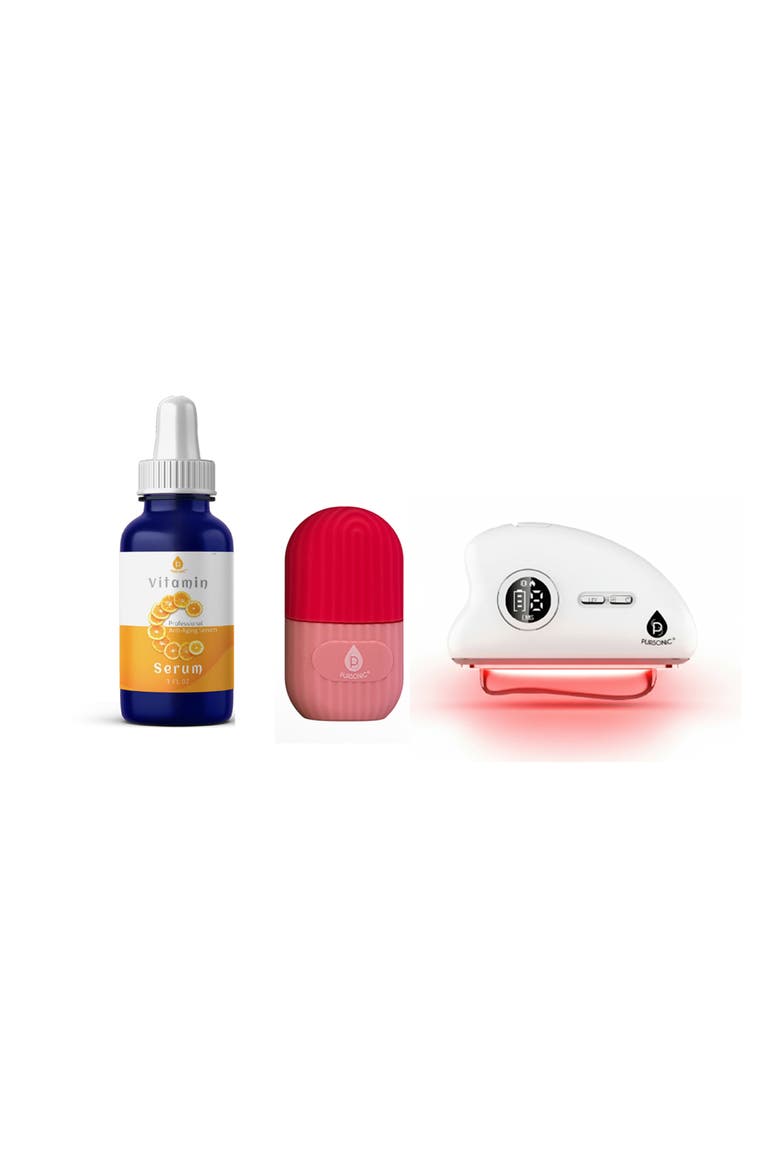 Red Light Gua Sha, Vitamin C Serum & Ice Roller, Main, color, White