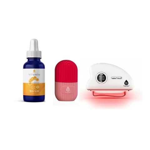 Radiance Renewal Set - Red Light Gua Sha Tool, Vitamin C Serum & Cooling Ice Roller