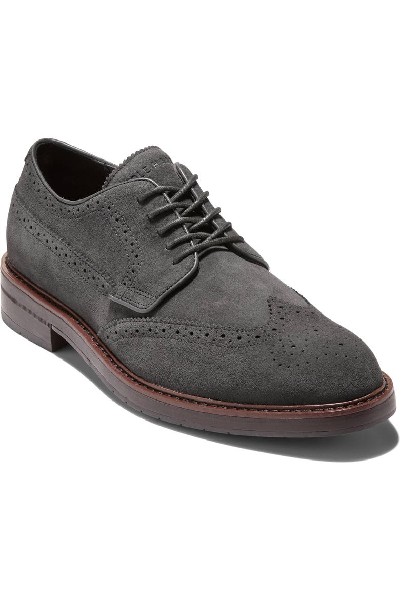 grey wingtip dress shoes Caporicci 921 Suede Wingtip Oxfords Grey