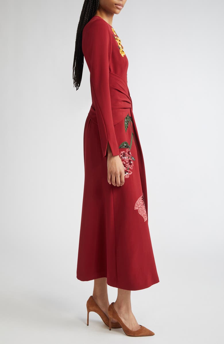 Lela Rose Floral Embroidered Long Sleeve Knit Dress, Alternate, color, Wine