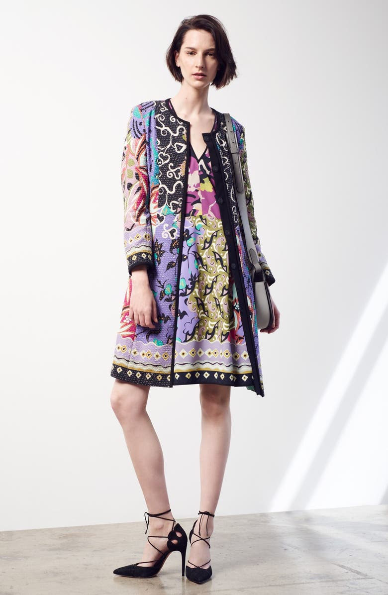 Etro 'Floral Patchwork' Textured Coat, Alternate, color, 