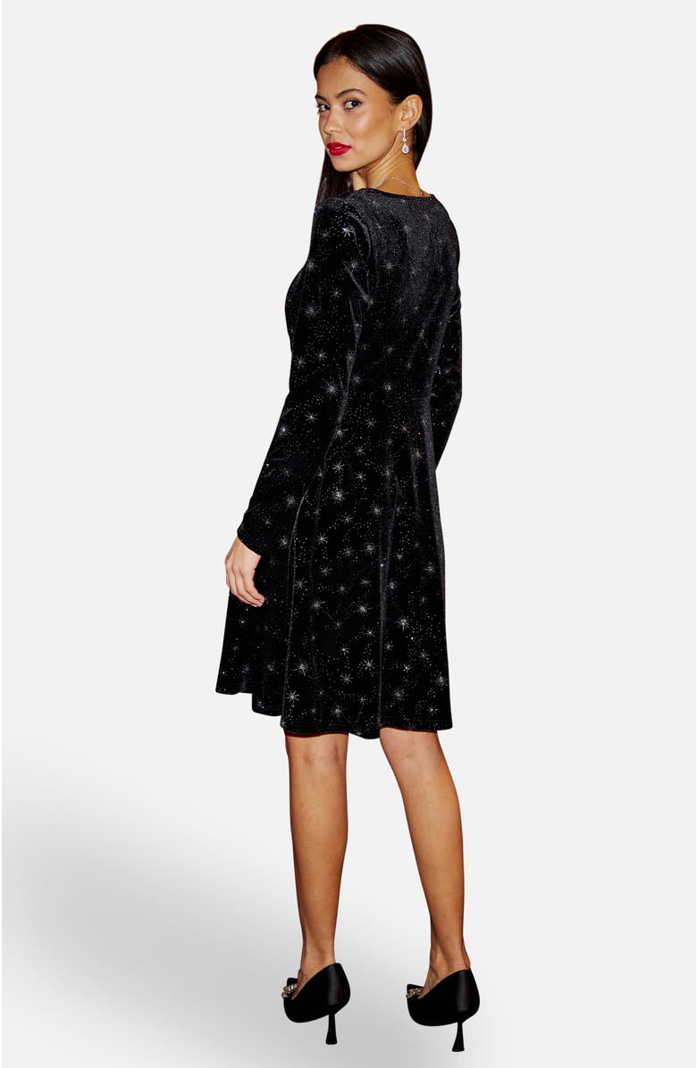 Yumi Starburst Foil Print Skater Dress, Alternate, color, Black