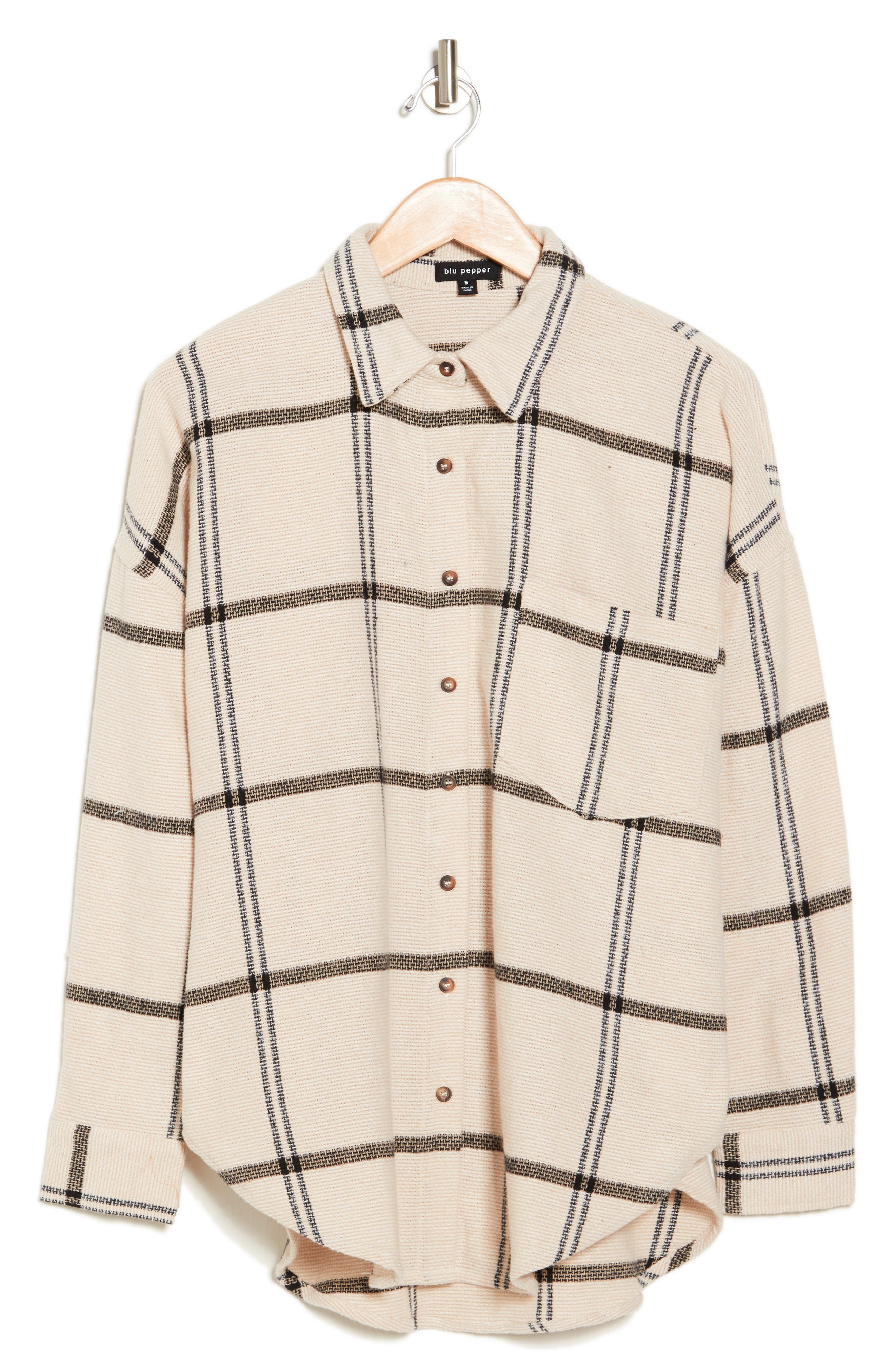 Blu Pepper Grid Plaid Cotton Shirt Jacket (Women) | Nordstromrack