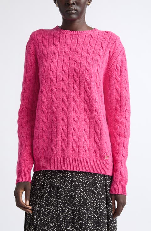 Cable Knit Wool Crewneck Sweater
