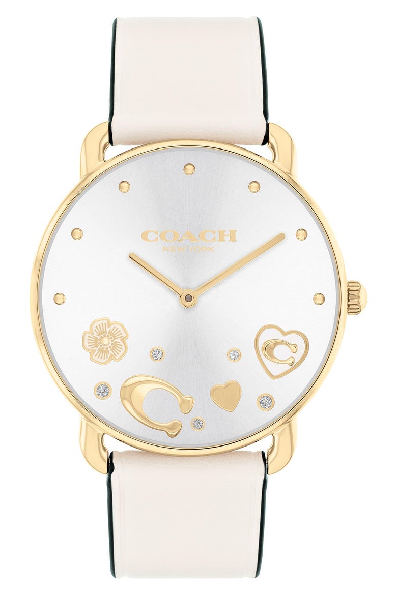 Elliot Leather Strap Watch, 36mm, Main, color, WHITE SUNRAY