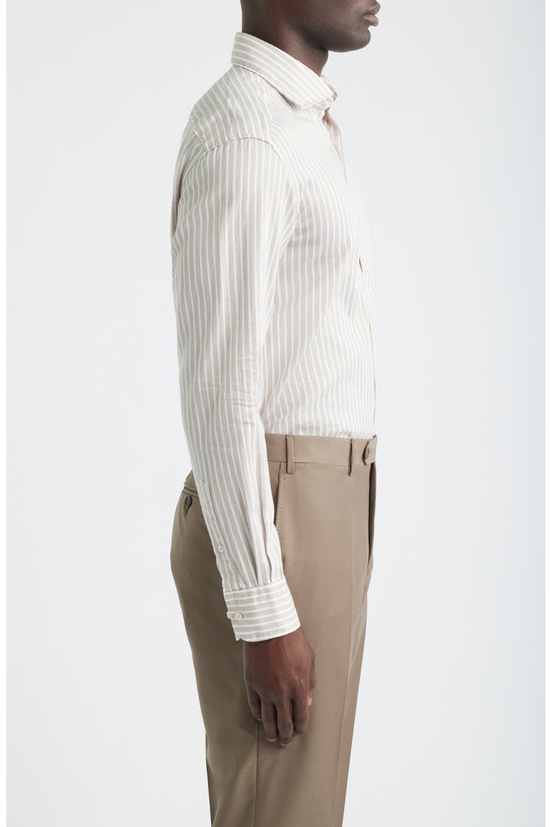 Slim Fit Stripe Non-Iron Cotton & Linen Dress Shirt, Alternate, color, BEIGE